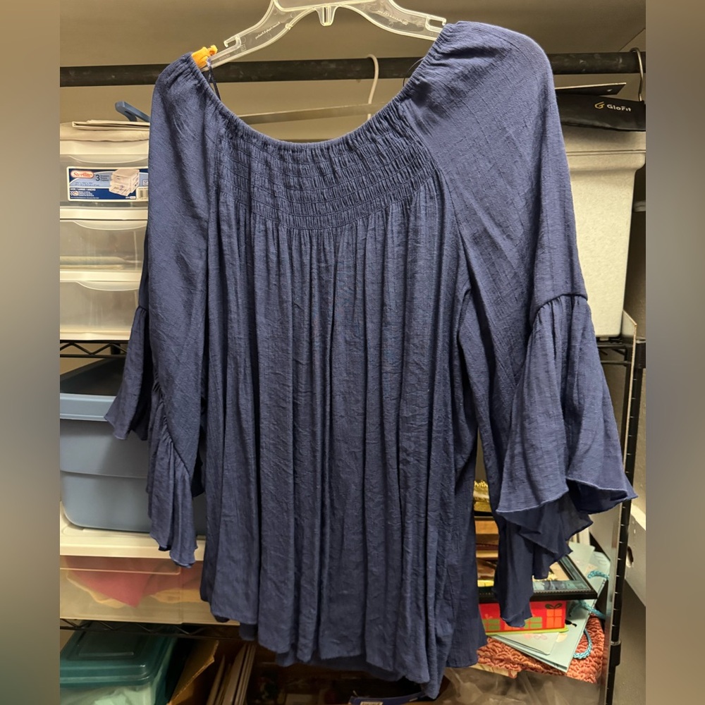 Chico's Navy Blue Smocked Blouse